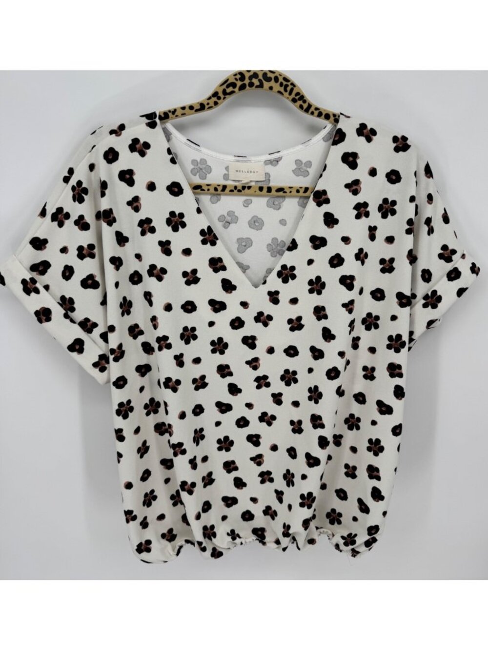 Melloday Womens Leopard Print V-Neck Short Cap Sleeve Blouse Size XL